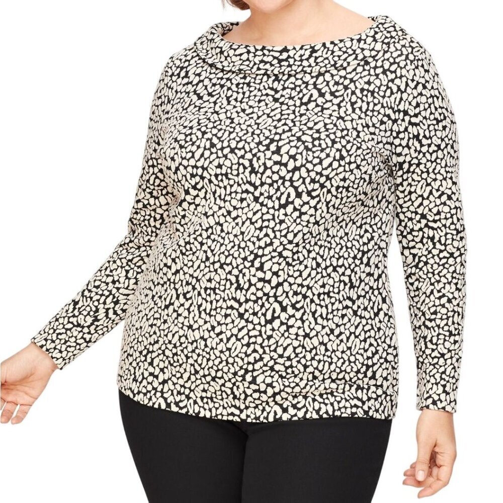 Talbots Sabrina Jaquard Animal Print Top Portrait Collar Classic Plus Size 1X